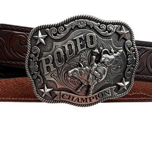 Toddler Adjustable Rodeo Champion Belt Buckle with Brown Leather Strap